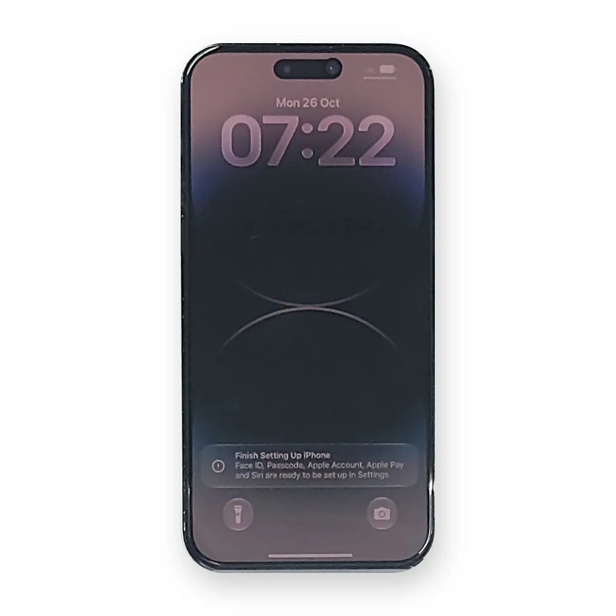 iPhone 14 Pro Max, front with the lock screen on