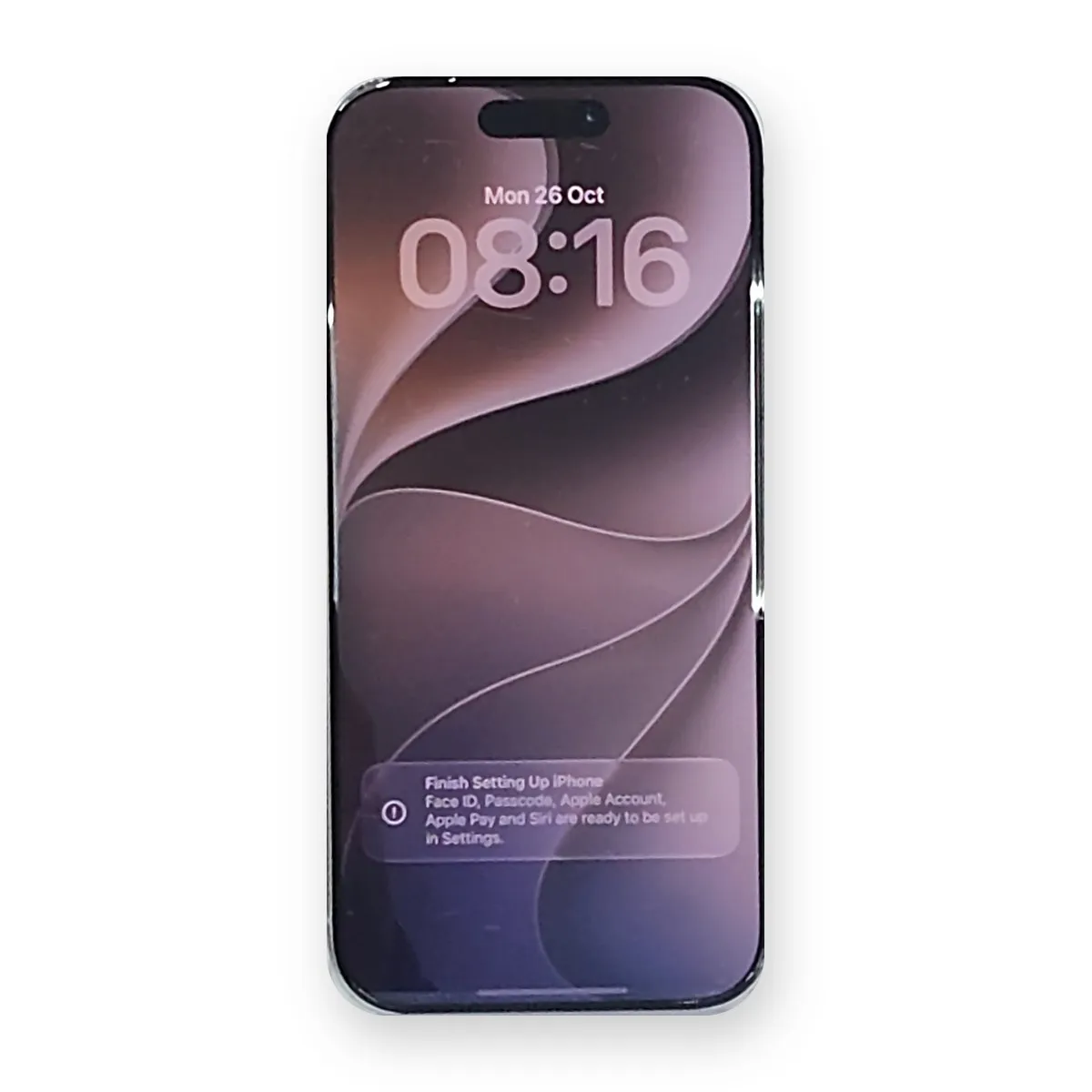 iPhone 16 Pro in white, front with the lock screen on