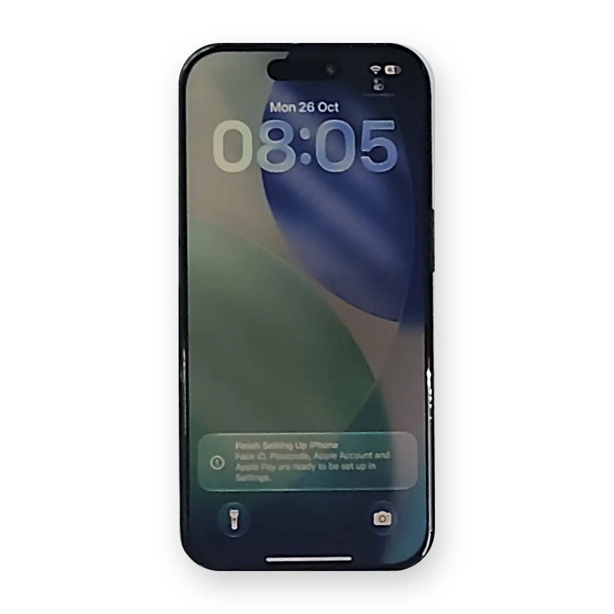 iPhone 17 Pro in Deep Blue, front with the lock screen on