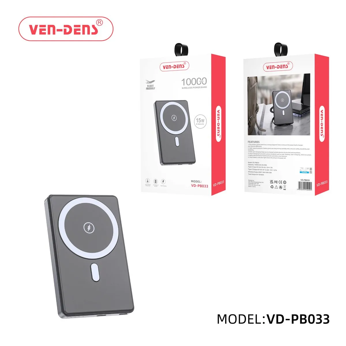 Ven-Dens wireless power banks from 5,000 to 20,000mAh, with their boxes